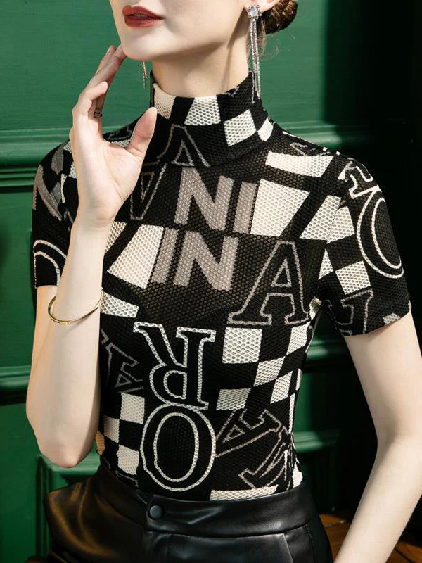 Urban Skinny Printed High-Neck T-Shirts Tops - Image 5