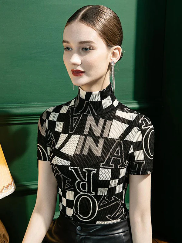 Urban Skinny Printed High-Neck T-Shirts Tops - Image 6