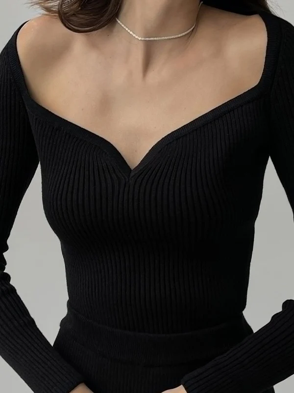 Urban Skinny Solid Color Square-Neck Sweater Tops - Image 12