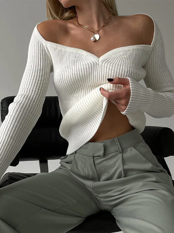 Urban Skinny Solid Color Square-Neck Sweater Tops - Image 14