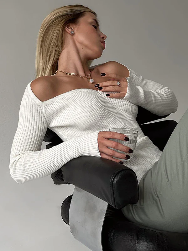 Urban Skinny Solid Color Square-Neck Sweater Tops - Image 15
