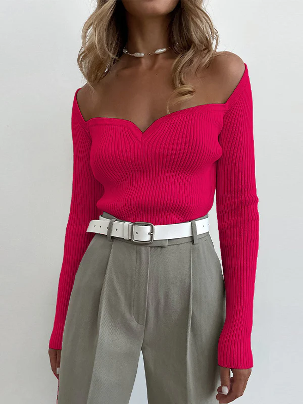Urban Skinny Solid Color Square-Neck Sweater Tops - Image 5