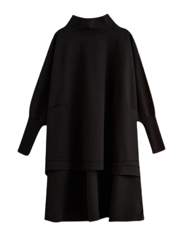 Urban Solid Color High-Neck High-Low Sweatshirt Top - Image 11