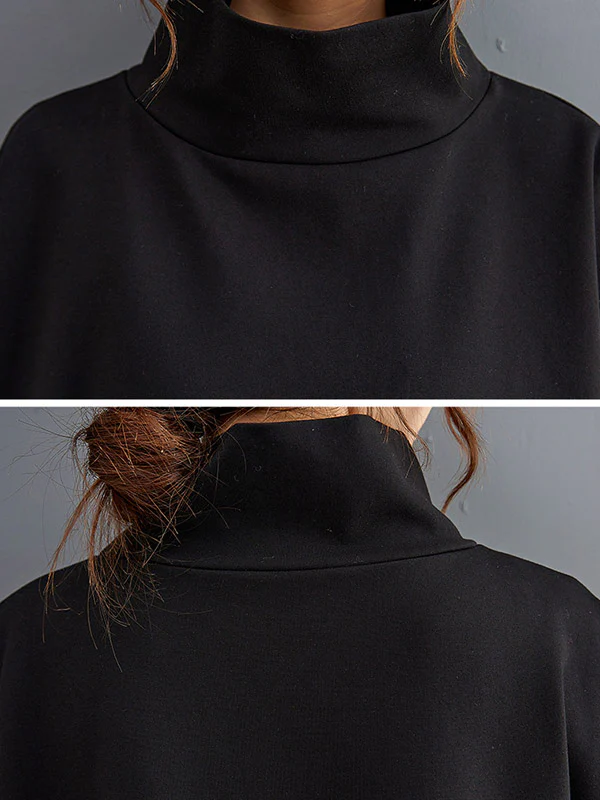Urban Solid Color High-Neck High-Low Sweatshirt Top - Image 12