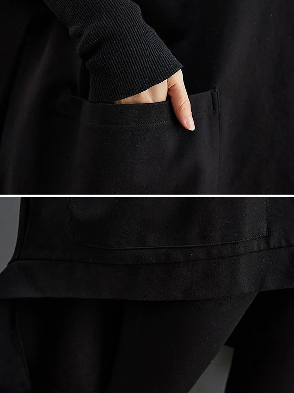 Urban Solid Color High-Neck High-Low Sweatshirt Top - Image 14
