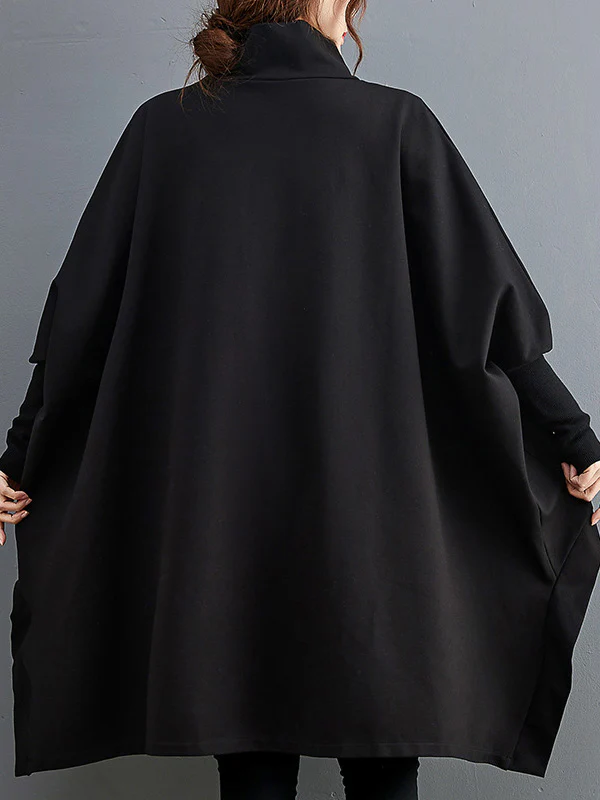 Urban Solid Color High-Neck High-Low Sweatshirt Top - Image 6