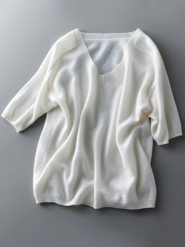 Urban Solid Color V-Neck Knitting Pullover - Image 10