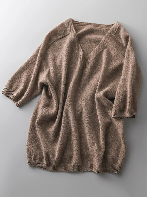 Urban Solid Color V-Neck Knitting Pullover - Image 11