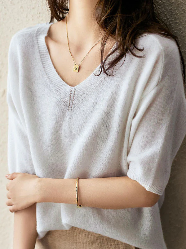 Urban Solid Color V-Neck Knitting Pullover - Image 4