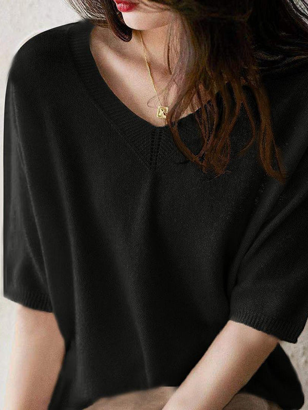 Urban Solid Color V-Neck Knitting Pullover - Image 5