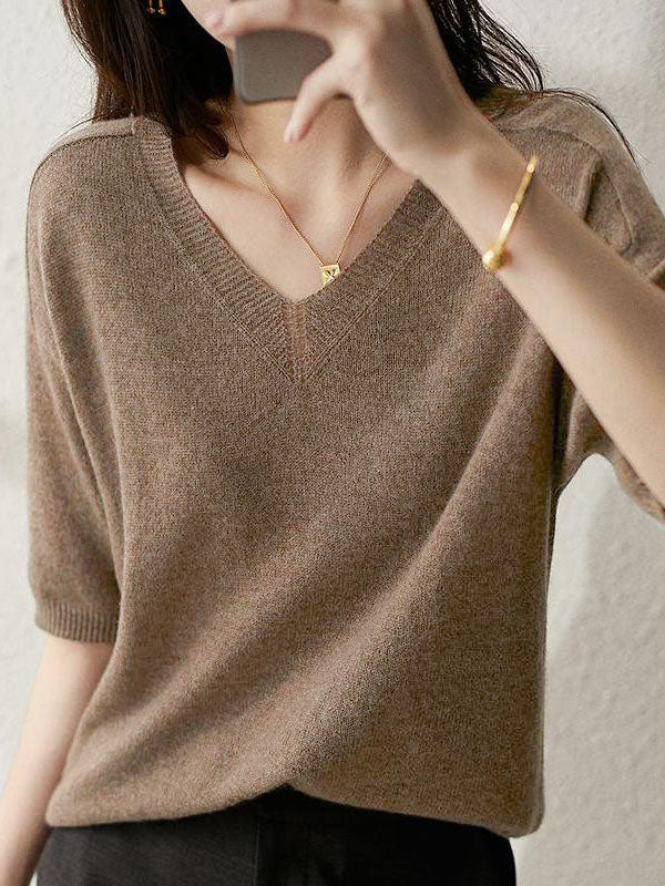 Urban Solid Color V-Neck Knitting Pullover - Image 6