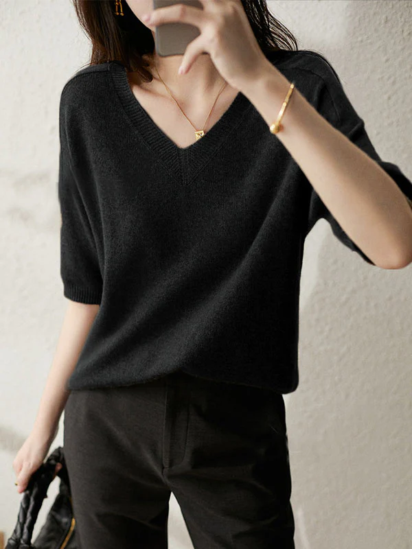 Urban Solid Color V-Neck Knitting Pullover - Image 7