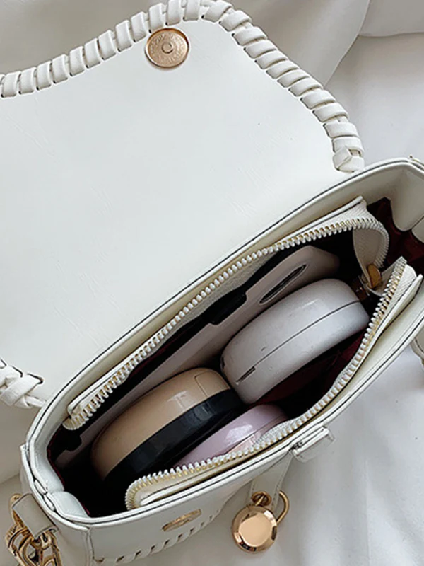 Urban Split-Joint Solid Color PU Shoulder Bag Saddle Bag - Image 17