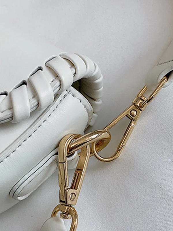 Urban Split-Joint Solid Color PU Shoulder Bag Saddle Bag - Image 19