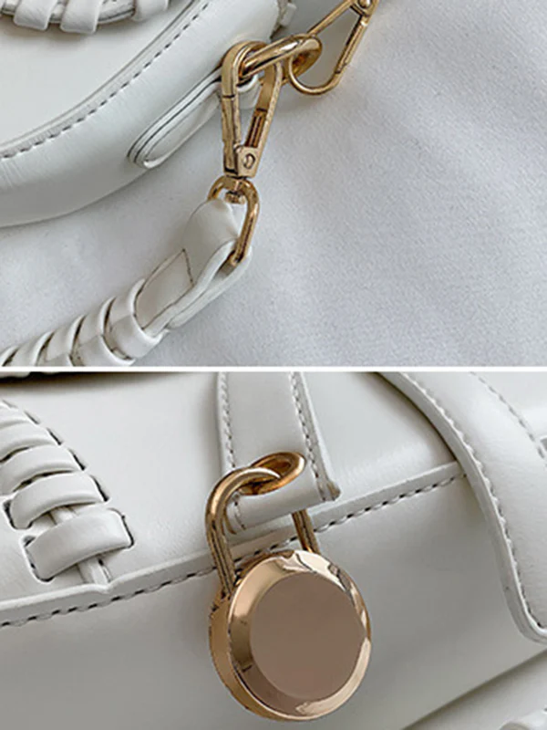 Urban Split-Joint Solid Color PU Shoulder Bag Saddle Bag - Image 20