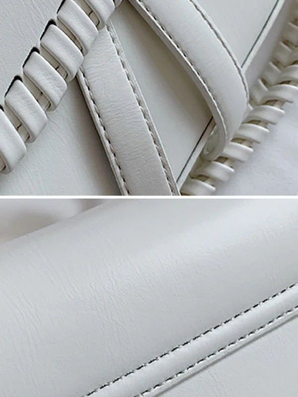 Urban Split-Joint Solid Color PU Shoulder Bag Saddle Bag - Image 21