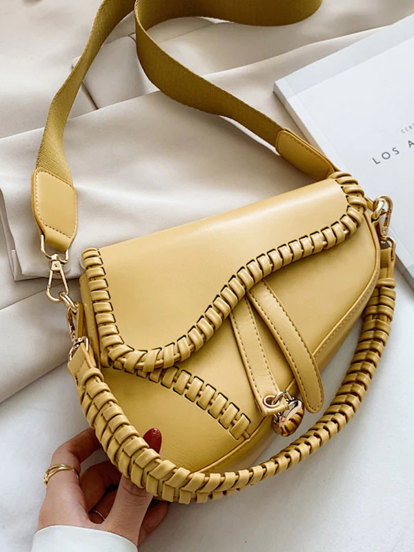 Urban Split-Joint Solid Color PU Shoulder Bag Saddle Bag - Image 8