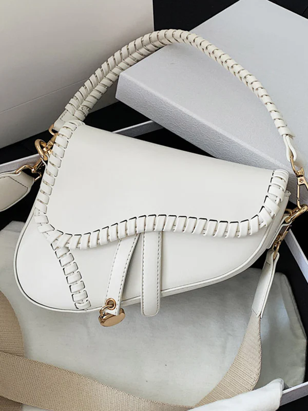 Urban Split-Joint Solid Color PU Shoulder Bag Saddle Bag - Image 9