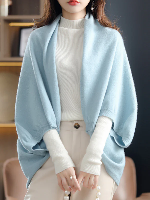 Urban Wool Loose Solid Color Batwing Sleeves Cape Cardigan Tops - Image 17