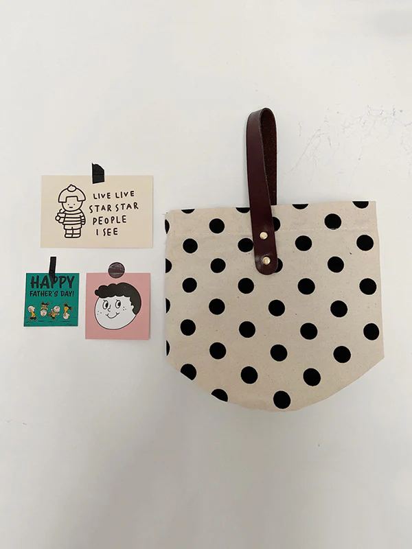Vintage Canvas Polka-Dot Printed Makeup Tote Bag Bucket Bag - Image 14