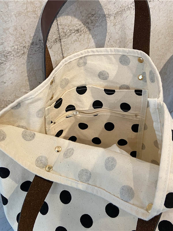 Vintage Canvas Polka-Dot Printed Makeup Tote Bag Bucket Bag - Image 15