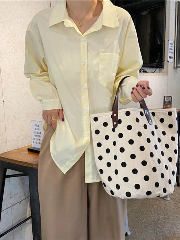 Vintage Canvas Polka-Dot Printed Makeup Tote Bag Bucket Bag - Image 3