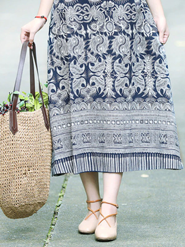 Vintage Cotton Blend Printing Midi Dresses - Image 10