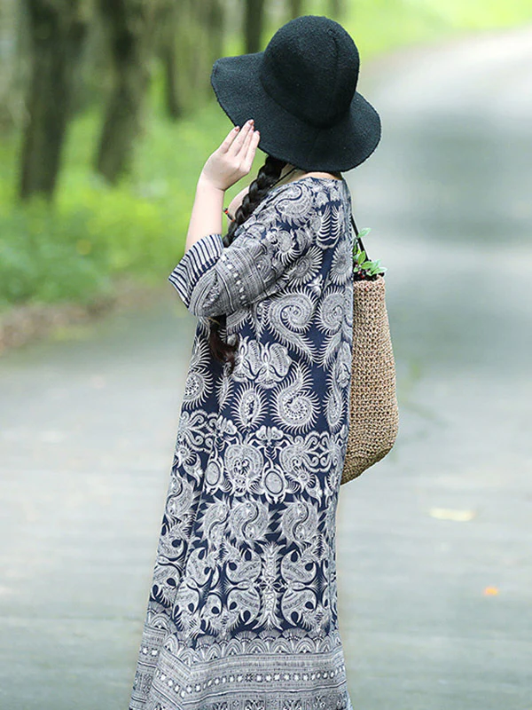 Vintage Cotton Blend Printing Midi Dresses - Image 7