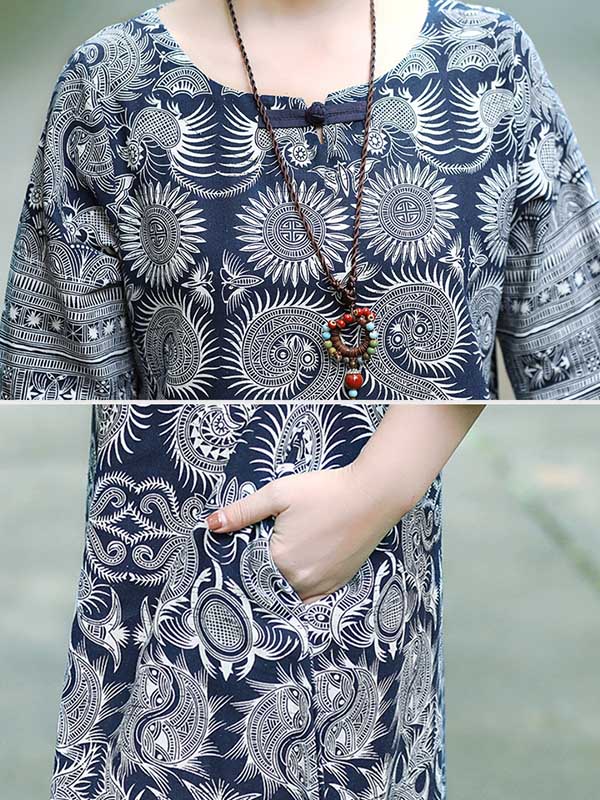 Vintage Cotton Blend Printing Midi Dresses - Image 8
