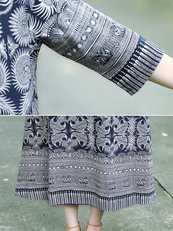 Vintage Cotton Blend Printing Midi Dresses - Image 9