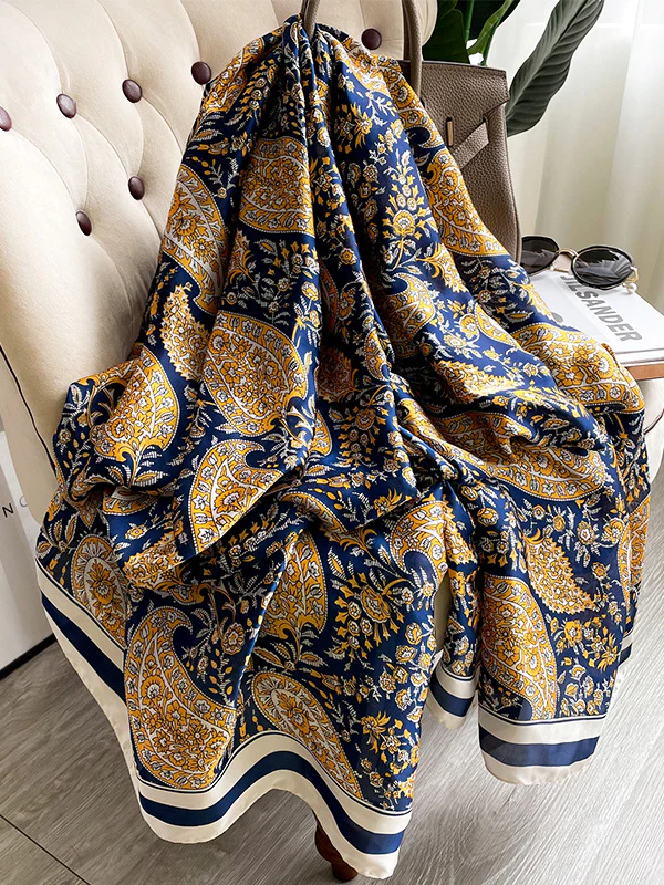 Vintage Floral Printed Silk Imitation Scarf - Image 2