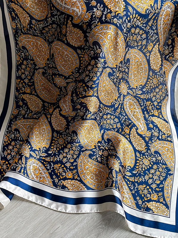 Vintage Floral Printed Silk Imitation Scarf - Image 4