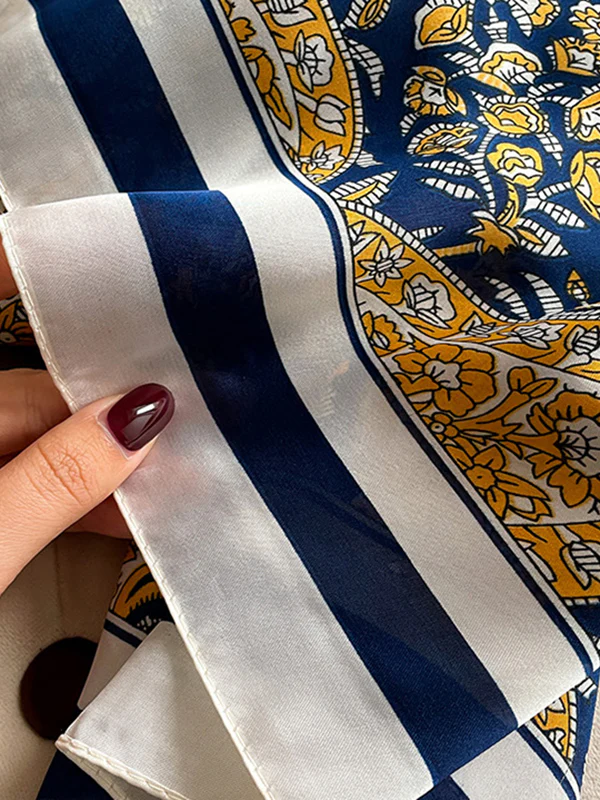 Vintage Floral Printed Silk Imitation Scarf - Image 6