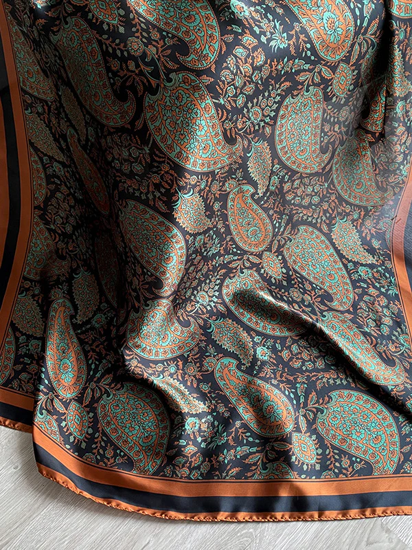 Vintage Floral Printed Silk Imitation Scarf - Image 7