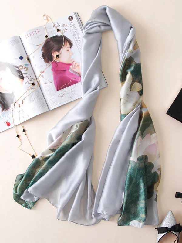 Vintage Floral Printed Silk Imitation Shawl&Scarf - Image 2