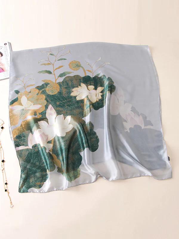 Vintage Floral Printed Silk Imitation Shawl&Scarf - Image 3