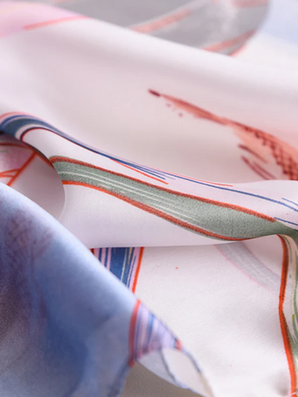 Vintage Floral Printed Silk Imitation Shawl Scarf - Image 10
