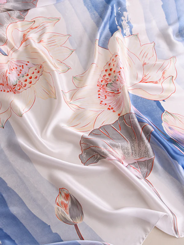 Vintage Floral Printed Silk Imitation Shawl Scarf - Image 12