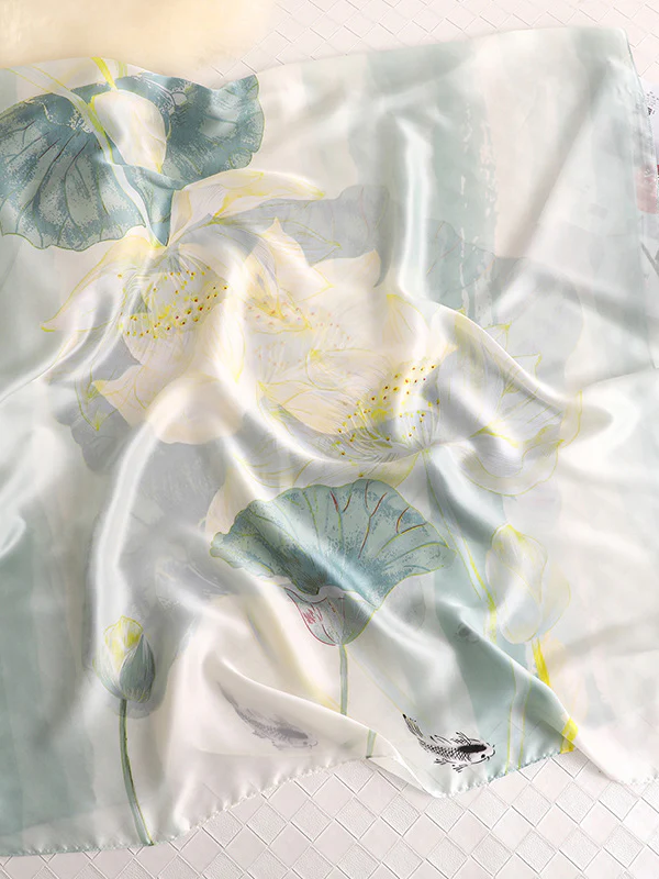 Vintage Floral Printed Silk Imitation Shawl Scarf - Image 14