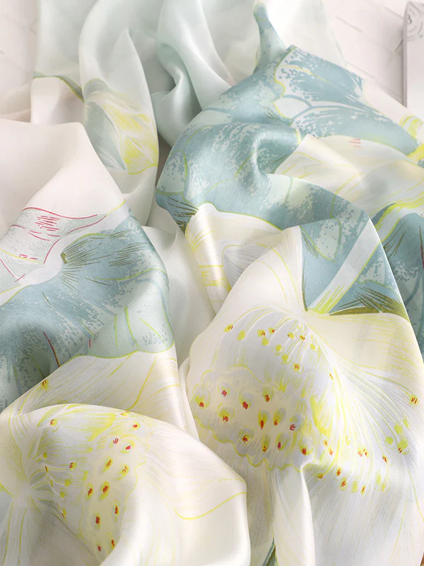 Vintage Floral Printed Silk Imitation Shawl Scarf - Image 15