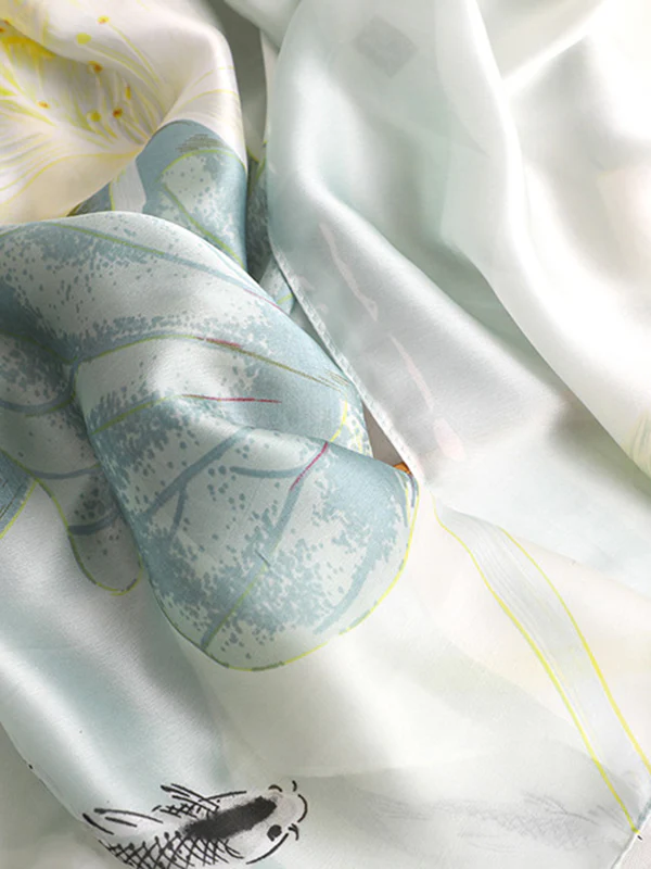 Vintage Floral Printed Silk Imitation Shawl Scarf - Image 16
