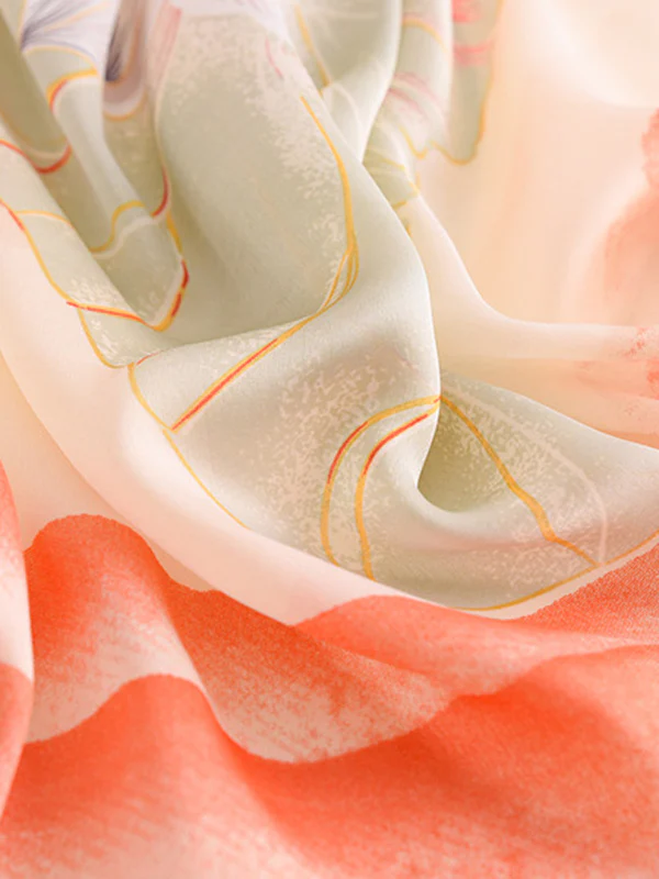 Vintage Floral Printed Silk Imitation Shawl Scarf - Image 17