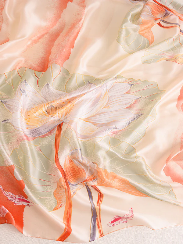 Vintage Floral Printed Silk Imitation Shawl Scarf - Image 19