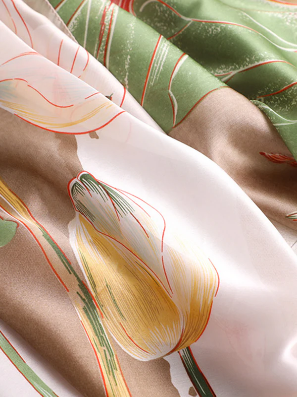 Vintage Floral Printed Silk Imitation Shawl Scarf - Image 21