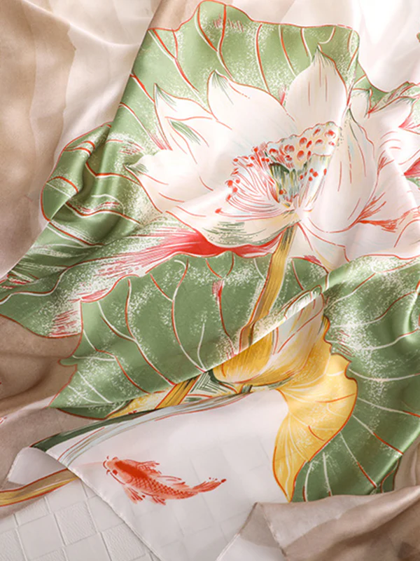 Vintage Floral Printed Silk Imitation Shawl Scarf - Image 22