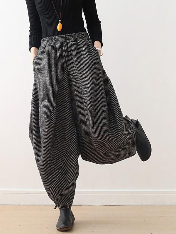 Vintage Knitted Thickening Asymmetric Lantern Wide Leg Pants - Image 2