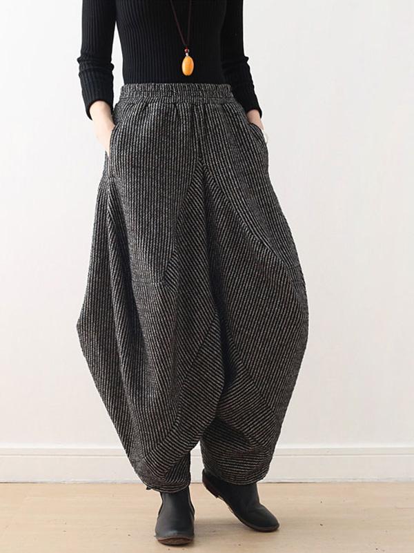 Vintage Knitted Thickening Asymmetric Lantern Wide Leg Pants - Image 3