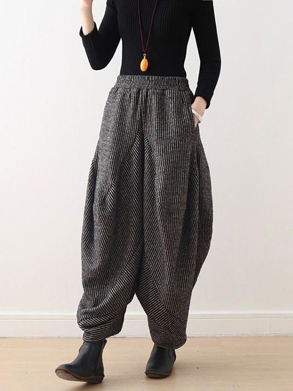 Vintage Knitted Thickening Asymmetric Lantern Wide Leg Pants - Image 4