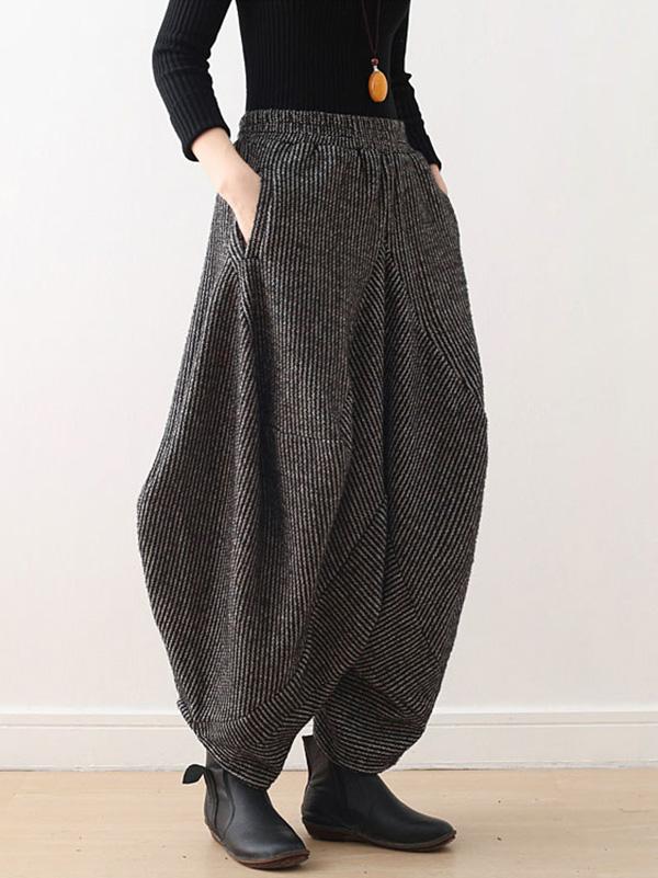 Vintage Knitted Thickening Asymmetric Lantern Wide Leg Pants - Image 5