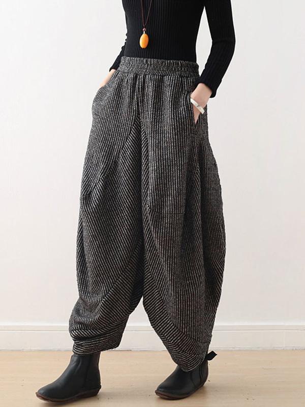 Vintage Knitted Thickening Asymmetric Lantern Wide Leg Pants - Image 7